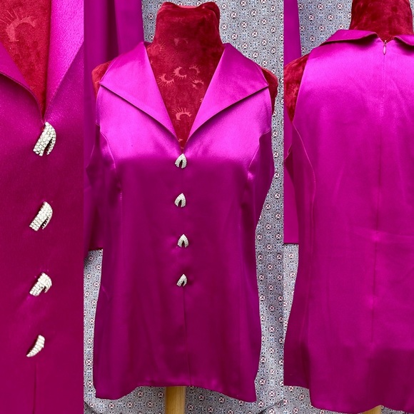 VTG PINK SATIN 3 Piece SUIT JACKET SKIRT & VEST RHINESTONES Dance Party - Picture 4 of 15